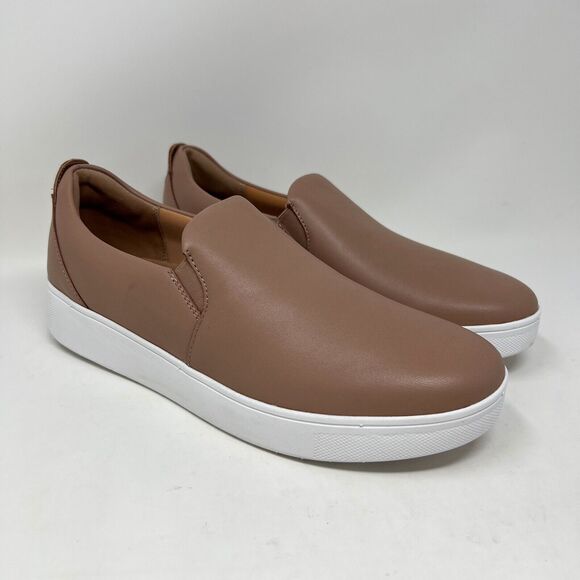 FitFlop Rally Leather Slip On Beige Tan Skate Sneakers Shoes Women’s‎ Size 9 - Picture 1 of 12